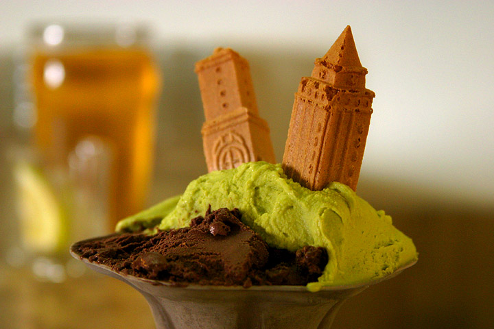 Chocolate, and pistachio vegan ice cream